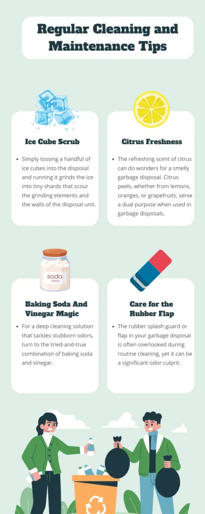 Regular Cleaning and Maintenance Tips of garbage disposal smell infographic