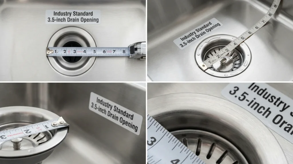 Standard 3.5 inch kitchen sink drain opening measurement for garbage disposal compatibility