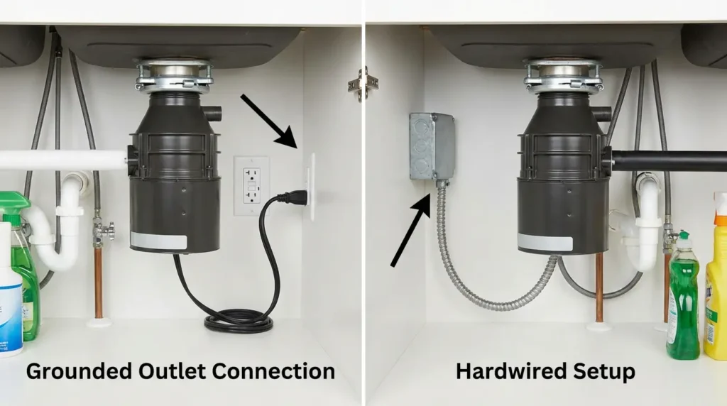 Plug in vs hardwired garbage disposal electrical connection under kitchen sink