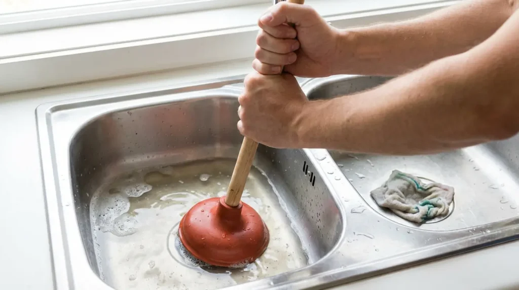 using plunger to unclog sink
