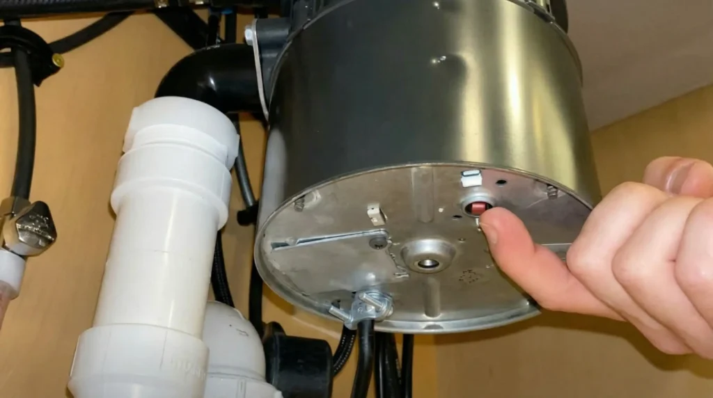 clicking the garbage disposal red reset button