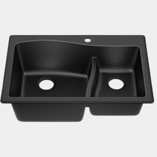 Kraus Quarza 60/40 matte black granite composite double-bowl kitchen sink with rounded corners
