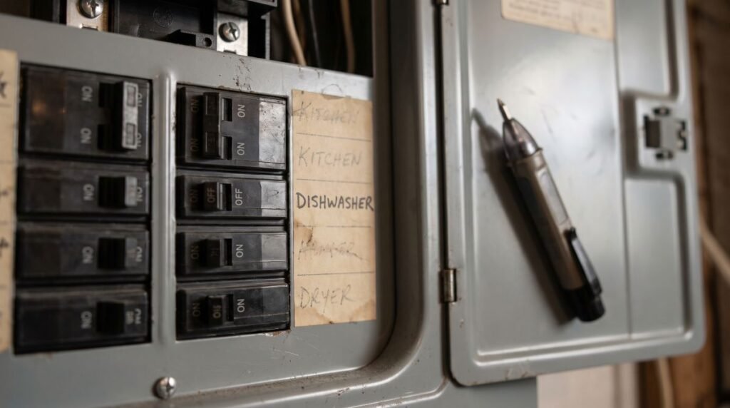 Dedicated circuit breaker for a dishwasher in a home electrical panel
